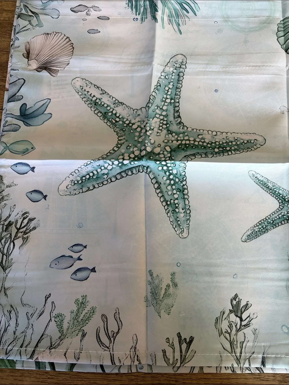 Coastal Starfish Print window valance Panel in Seafoam Green